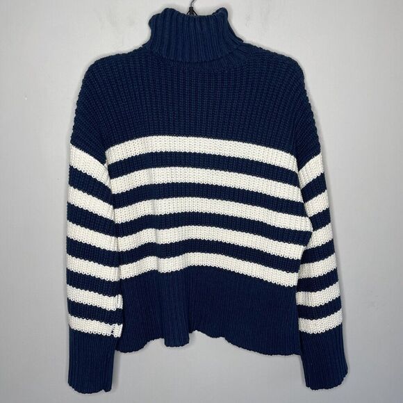 Madewell Navy and White Striped Turtleneck Sweater - Picture 9 of 16
